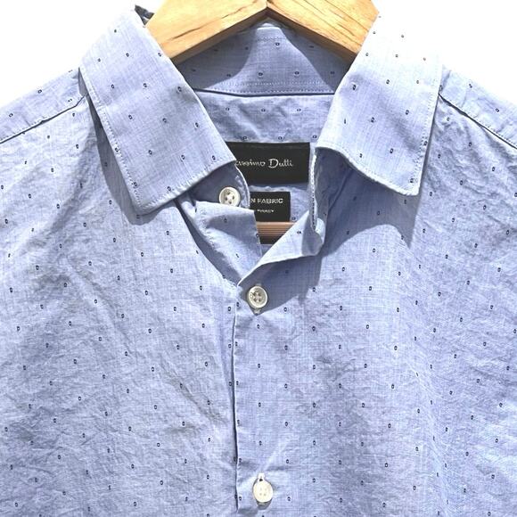 MASSIMO DUTTI Men's Long Sleeve Button Down Shirt Medium 16.5" Blue Flip Cuffs - Picture 4 of 8